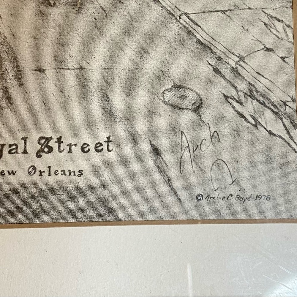 New Orleans Sketch Print Framed & Matted Archie C. Boyd Royal Street Framed - Picture 5 of 5